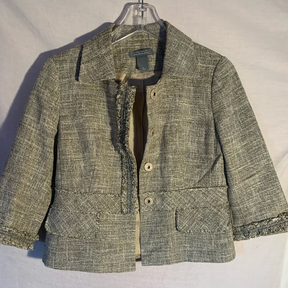Ann Taylor Tan Tweed Short Fitted Blazer